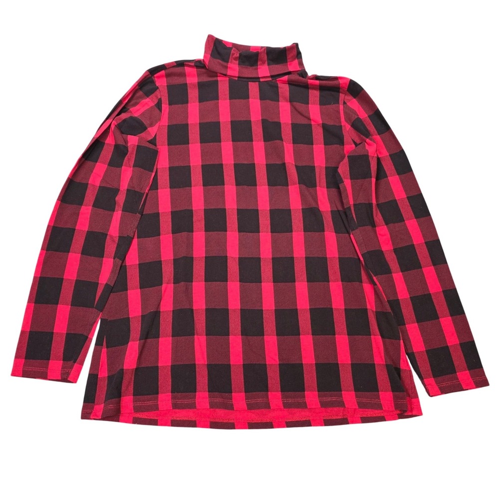 Christopher & Banks Buffalo Plaid Turtleneck Top Women's Size L Red Black Cotton
